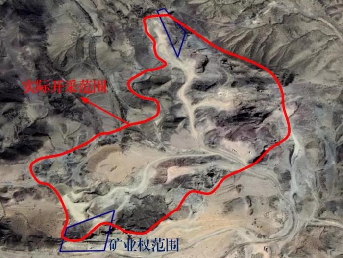 2021年5月的衛(wèi)星遙感影像顯示，白土崗子石料廠礦業(yè)權(quán)面積僅16.65畝，越界開采達207畝，超出12.4倍