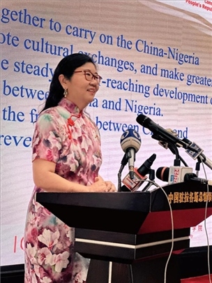 中國駐拉各斯總領館總領事嚴宇清致辭。駐拉各斯總領館供圖