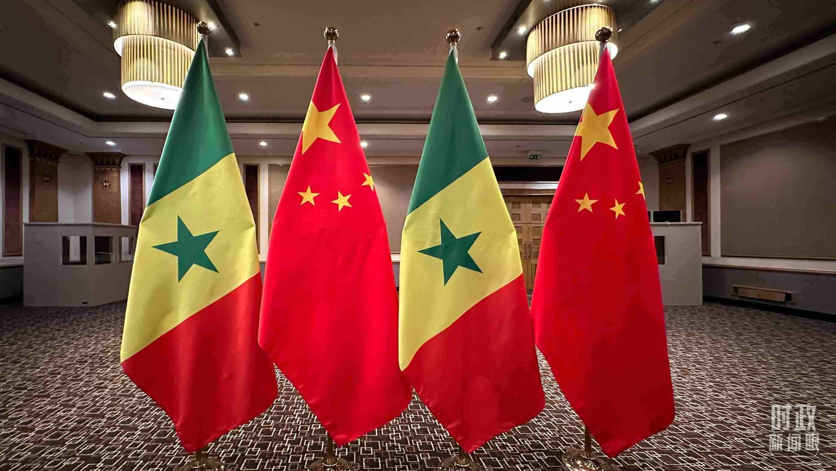 △會見現(xiàn)場的中塞兩國國旗。（總臺央視記者盧心雨拍攝）