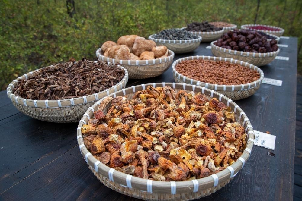 △近日，漠河市北極村一景區(qū)展示的林下產(chǎn)品。