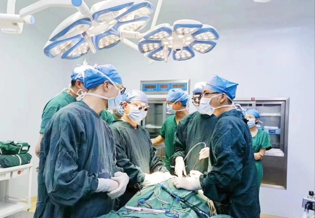 浙江省人民醫(yī)院畢節(jié)醫(yī)院的醫(yī)師團隊正在為患者李老伯進行手術。（王磊波 攝 新華社發(fā)）