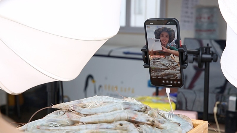 江蘇連云港，村民進行直播銷售。范堯攝