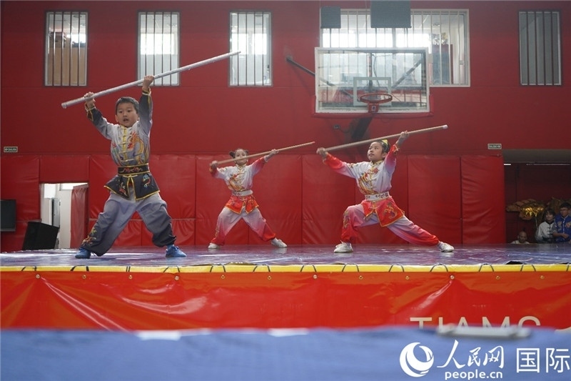 圖為開幕式現(xiàn)場兒童武術(shù)表演。人民網(wǎng)記者 許放攝
