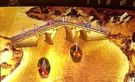 △9月23日，杭州第19屆亞洲運動會開幕式現(xiàn)場的拱宸橋形象。