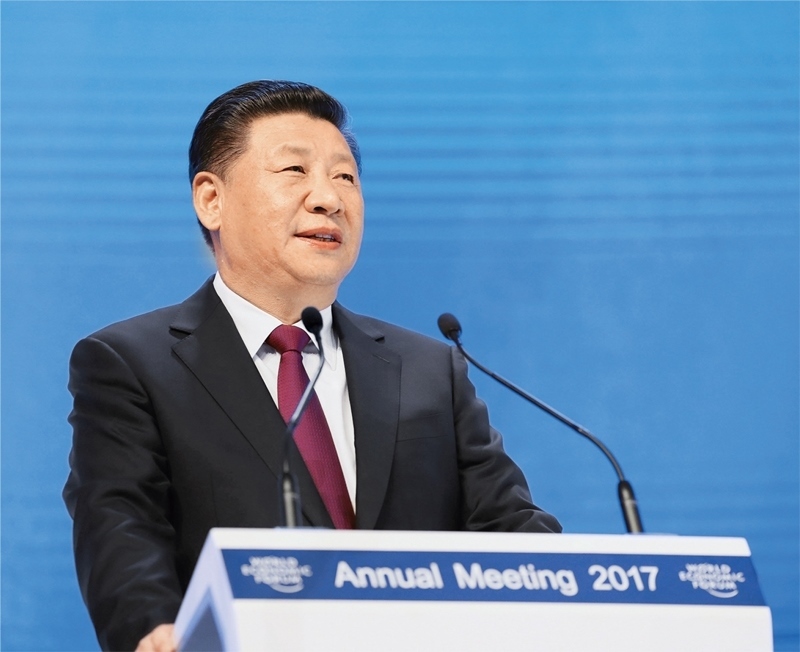 2017年1月17日，習(xí)近平主席在瑞士達(dá)沃斯國際會議中心出席世界經(jīng)濟(jì)論壇2017年年會開幕式，并發(fā)表題為《共擔(dān)時代責(zé)任 共促全球發(fā)展》的主旨演講。