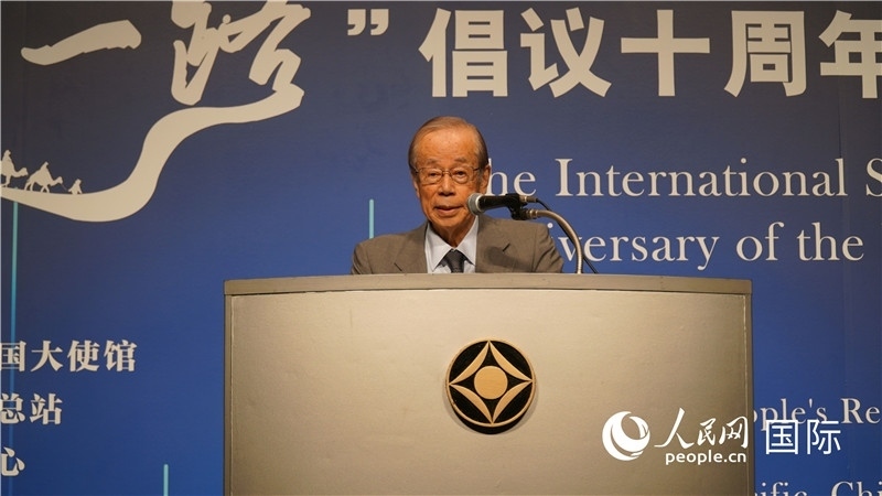 日本前首相福田康夫致辭。人民網 蔣曉辰攝
