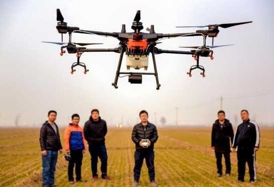 2019年2月25日，無人機教員（右三）在河北省衡水市冀州區(qū)徐莊鄉(xiāng)北榆林村為村民做植保無人機飛行操作技能培訓。新華社記者 李曉果 攝