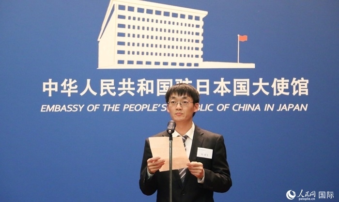 獲獎(jiǎng)學(xué)生代表、大阪大學(xué)博士生劉亞飛發(fā)表感言。人民網(wǎng) 許可攝