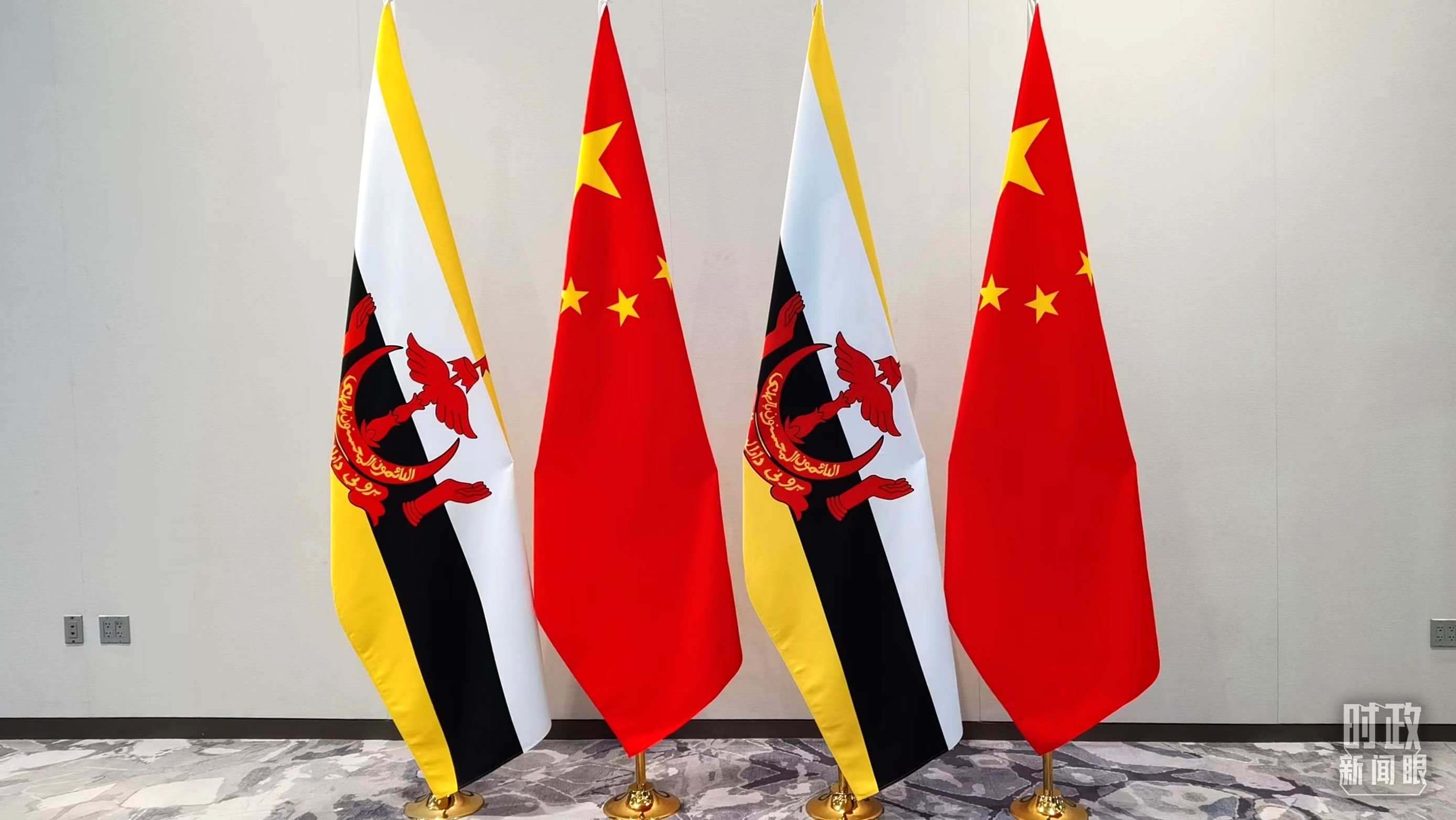 △會談現(xiàn)場的中文兩國國旗。（總臺央視記者郭鴻拍攝）