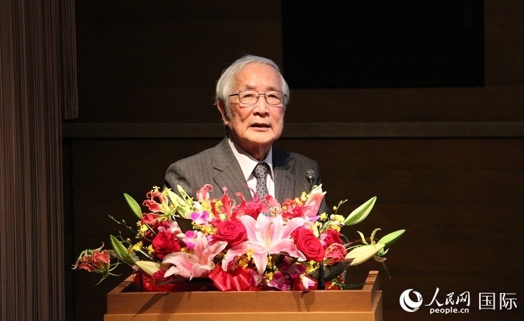 日中科學(xué)技術(shù)交流協(xié)會會長山脅道夫致辭。人民網(wǎng) 許可攝