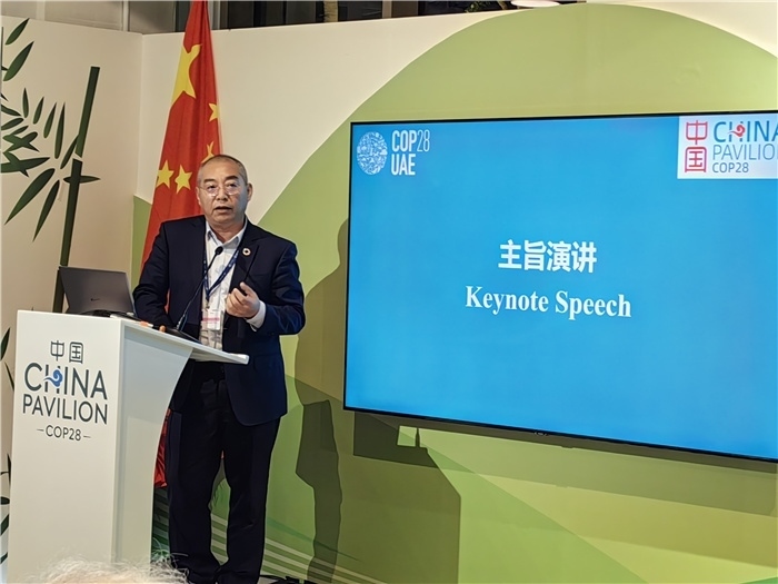 晶澳太陽能科技股份有限公司高級副總裁孫廣彬發(fā)言。COP28中國角供圖