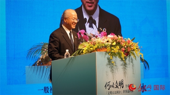 日本日中協(xié)會(huì)理事長(zhǎng)瀨野清水致辭。人民網(wǎng) 蔣曉辰攝