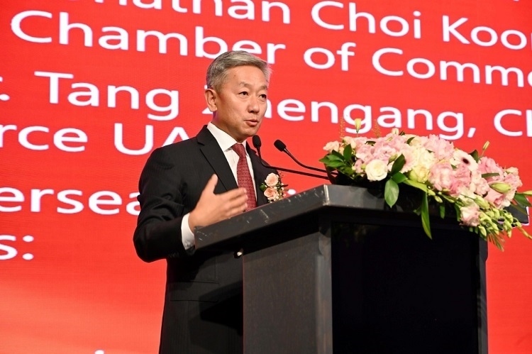 中國駐阿聯(lián)酋大使張益明致辭。阿聯(lián)酋中華工商總會(huì)供圖