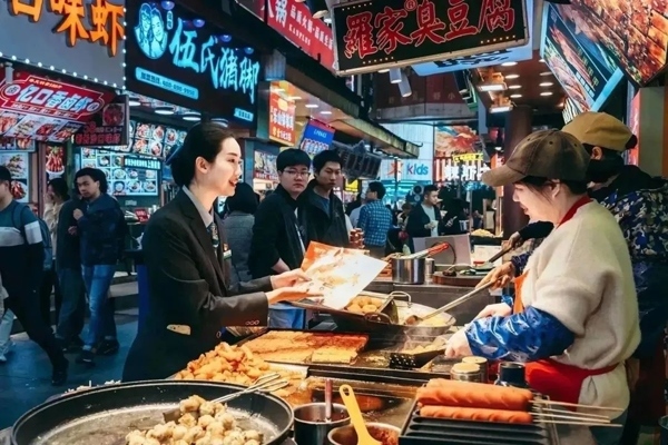 當(dāng)?shù)劂y行工作人員向個體經(jīng)營者介紹金融服務(wù)。受訪者供圖