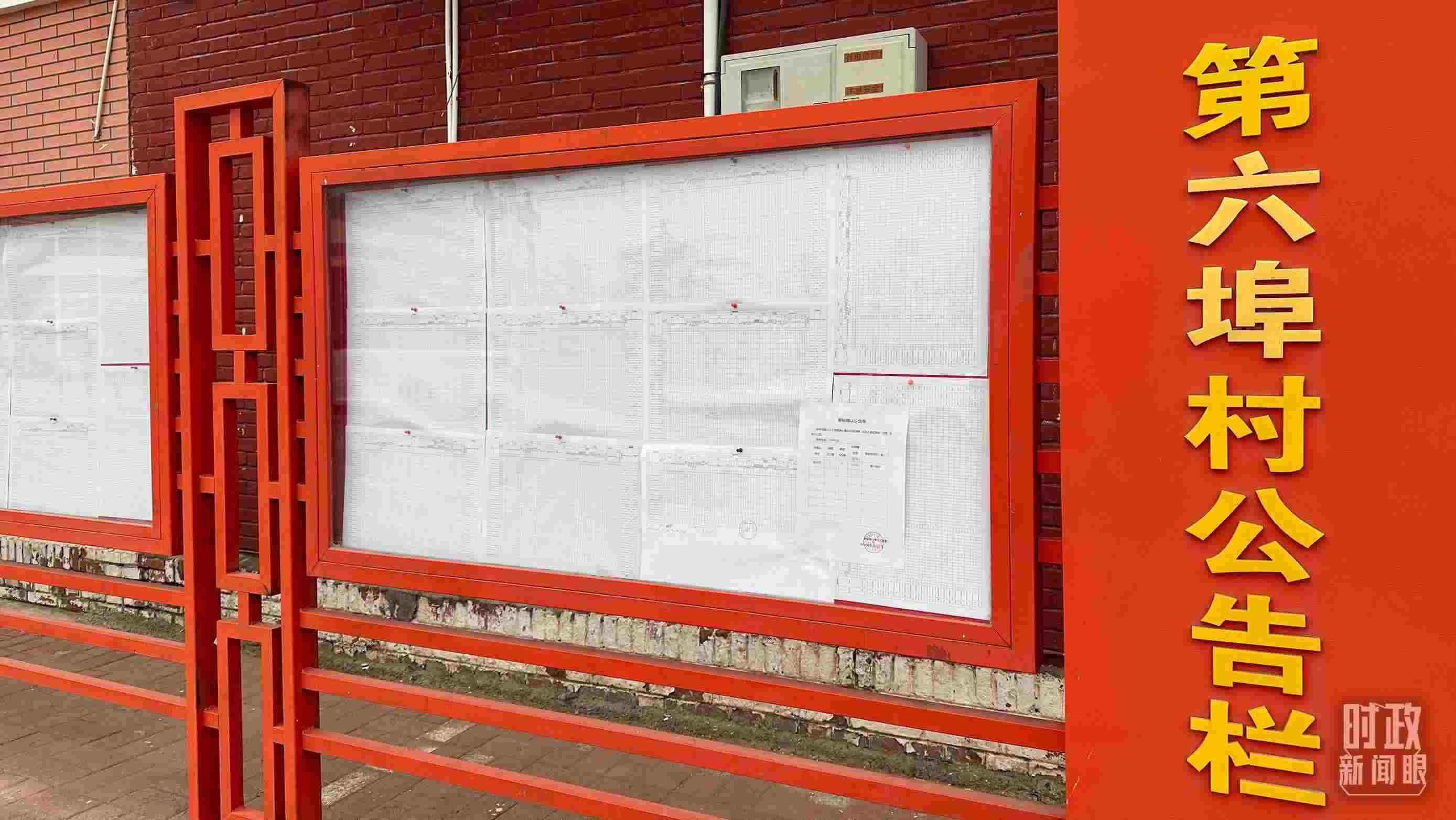 △第六埠村公告欄里張貼著“天津市2023年蓄滯洪區(qū)農(nóng)作物、經(jīng)濟(jì)林補(bǔ)償標(biāo)準(zhǔn)表”等。（總臺(tái)央視記者覃思拍攝）