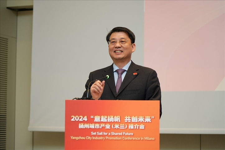 中國駐米蘭總領事劉侃寄語中意合作揚帆遠行。 主辦方供圖
