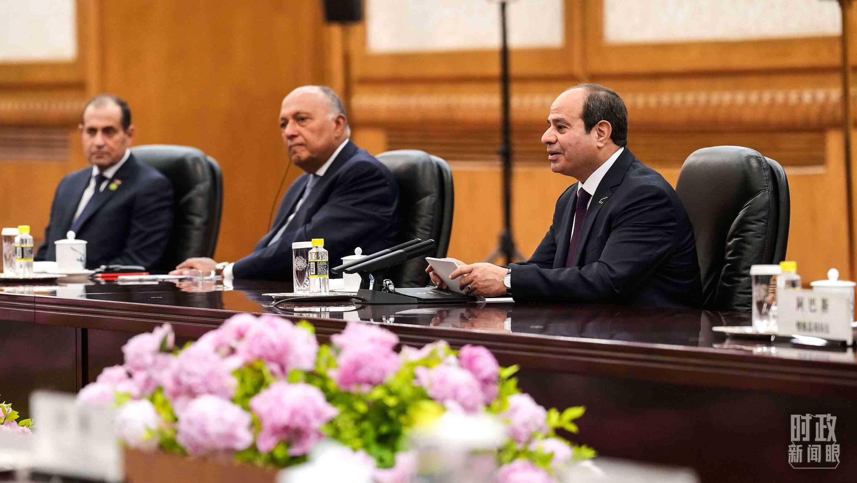 △會(huì)談中的塞西總統(tǒng)。（總臺(tái)國(guó)廣記者李晉拍攝）
