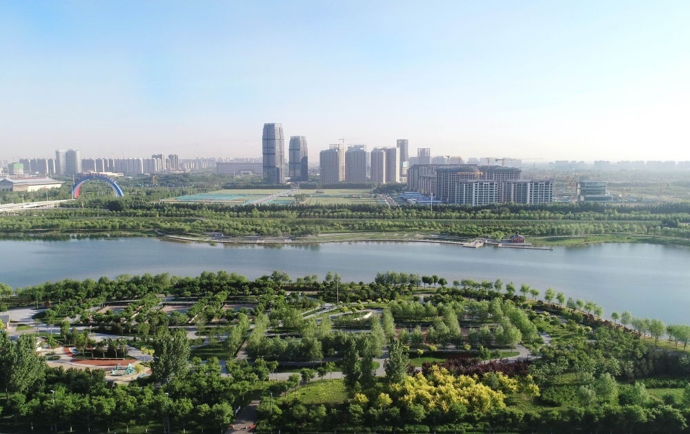 石家莊市滹沱河景色（2022年5月16日攝，無人機(jī)照片）。新華社記者 楊世堯 攝