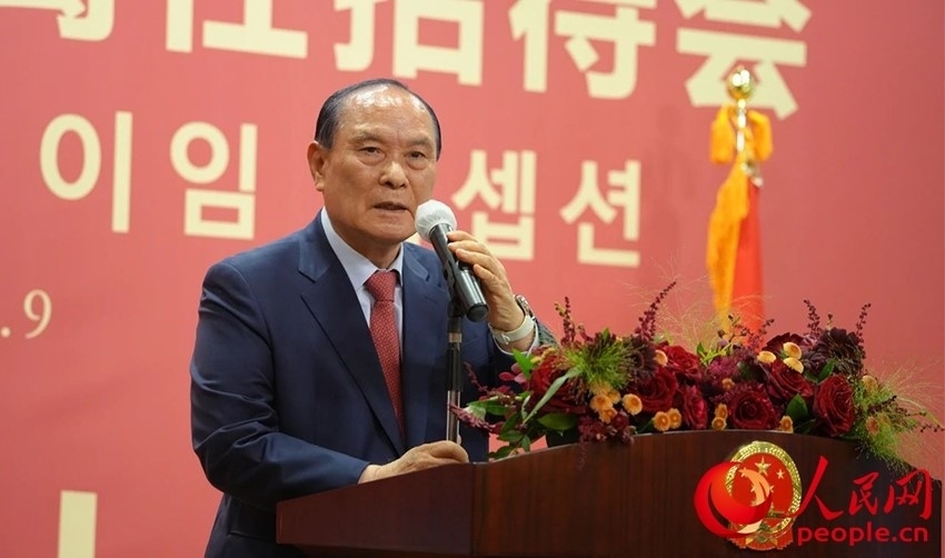 金漢圭在招待會上致辭。人民網(wǎng) 李帆攝