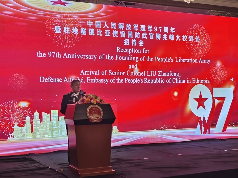 中國(guó)駐埃塞俄比亞使館國(guó)防武官柳兆峰致辭。攝影江絳