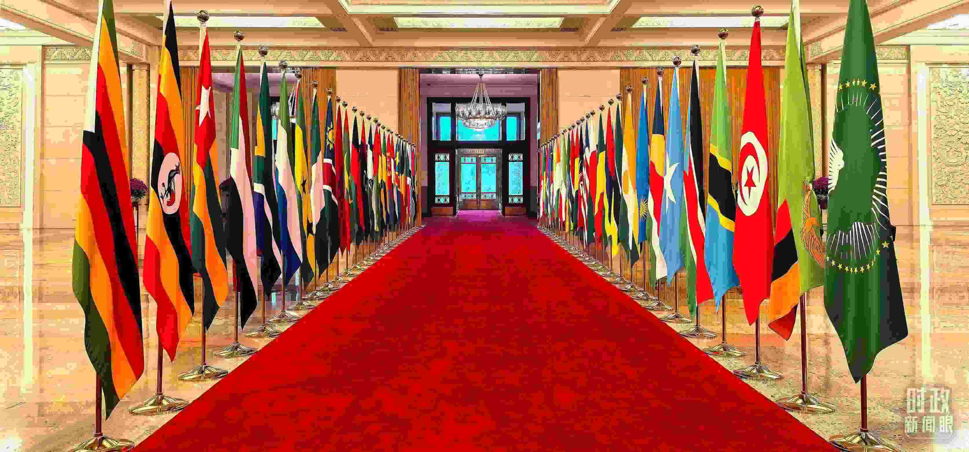 人民大會堂擺放的旗陣。（總臺央視記者馬超拍攝）