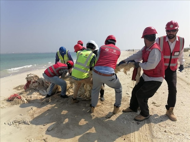 中國電建員工在撿拾海灘垃圾。中國電建供圖