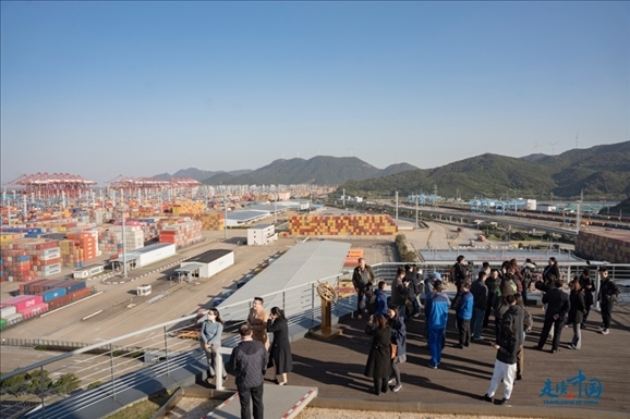 媒體團(tuán)走進(jìn)寧波舟山港北侖港區(qū)。環(huán)球網(wǎng)供圖