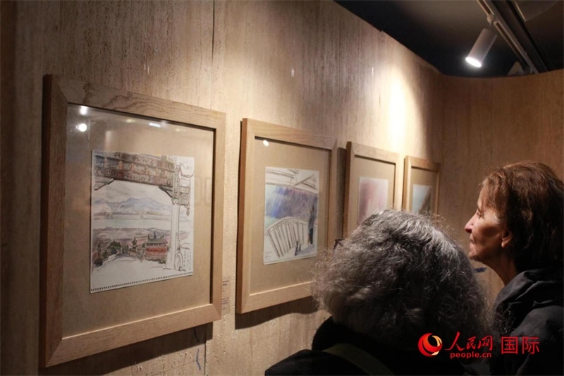 法國觀眾在欣賞展品。人民網(wǎng)記者 尚凱元攝