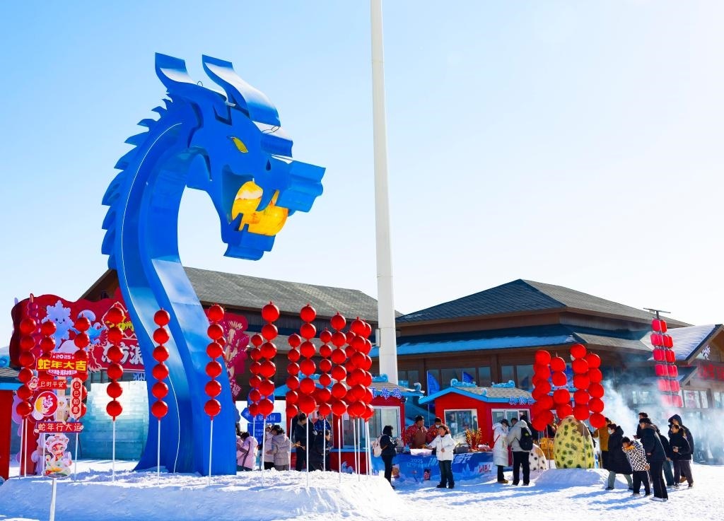 2025年1月，游客在遼寧錦州東方華地城海洋冰雪王國內(nèi)游覽。新華社發(fā)