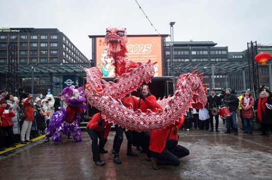 舞龍、舞獅表演。中國駐芬蘭大使館供圖