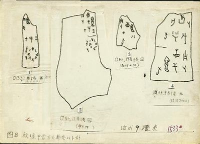 周堯?yàn)椤吨袊ハx學(xué)史》摹寫的甲骨文材料。老科學(xué)家學(xué)術(shù)成長資料采集工程供圖